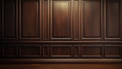 Elegant Brown Wooden Wall Paneling and Floor with Classic Design and Smooth Texture