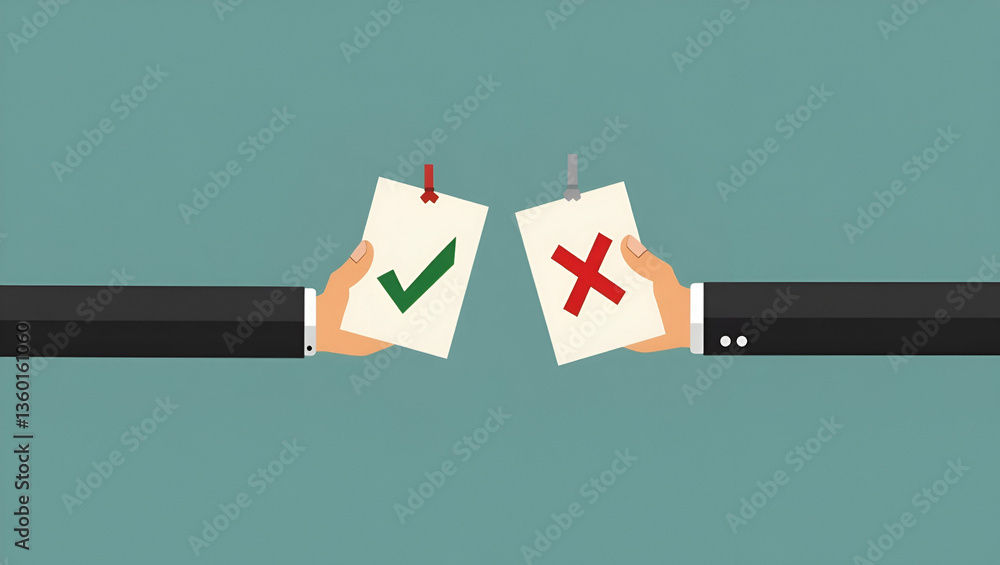 Poster flat businessman navigating dilemmas: a cute vector guide to making smart yes/no decisions in busine