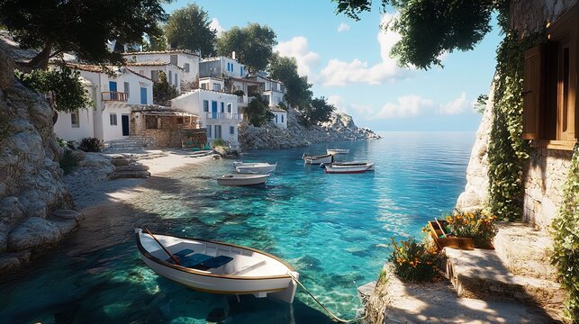 The Kokkari Harbour view in Samos Island of Greece