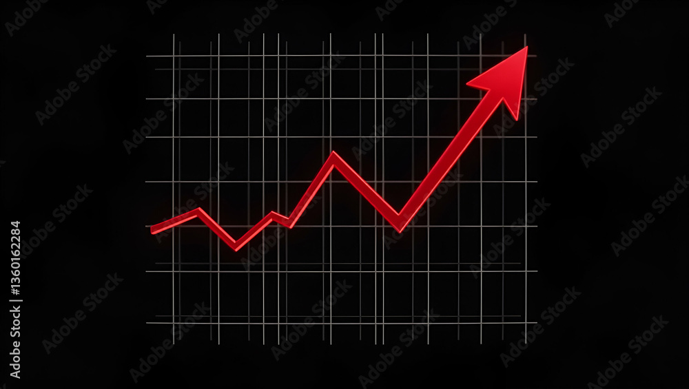 Poster flat animation of a red graph on a white grid against a black background: a simple, cute vector illu