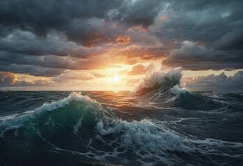 空, 海, 雲, 海, 夕焼け, 雲, 太陽, 水, 自然, 嵐, 