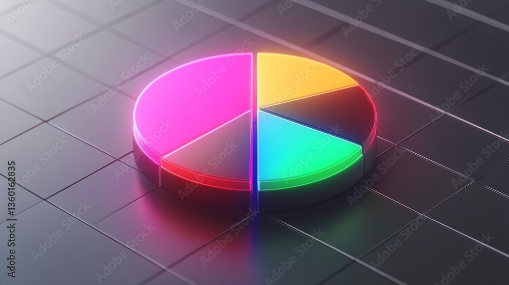 Aufkleber floating d pie chart over a data grid a cutting-edge design with pie segments emerging from a digita