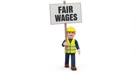 Obraz premium Worker Protesting for Fair Wages with Sign - Labor and Employment Theme