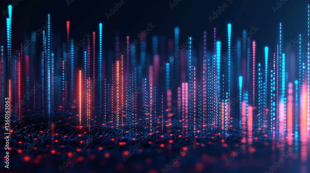 Poster glowing digital d bar graph a futuristic chart with bright, luminescent bars against a dark cyber ba