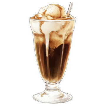 A Refreshing Root Beer Float: An appetizing root beer float served in a classic glass with a straw, creating a delightful treat, perfect for quenching thirst and a moment of joy.