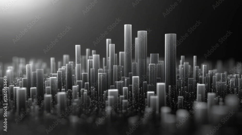 Poster monochrome d bar graph a stylish black-and-white bar chart with elegant gradients and depth.
