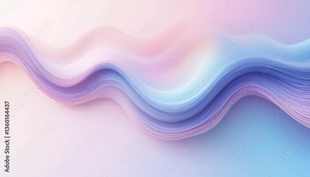 Poster flowing abstract waves digital art gradient colors modern design soft focus serenity and calmness in
