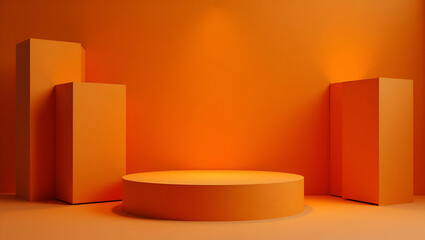 Flat Orange Podium with Halloween Geometric Shapes: Modern Minimalism for Creative Stage Design in Festive Promotions and Visuals - A Unique Vector Illustration