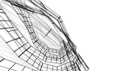 Futuristic Architecture Sketch - Abstract Building Facade - Geometric Perspective - Vector Illustration