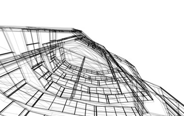 Futuristic Architecture Sketch - Abstract Building Facade - Geometric Perspective - Vector Illustration