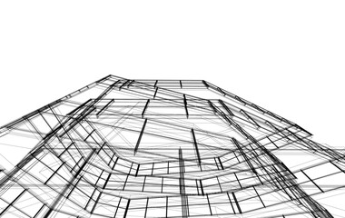 Futuristic Architecture Sketch - Abstract Building Facade - Geometric Perspective - Vector Illustration