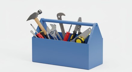 Blue Toolbox Full of Hand Tools Isolated on White Background