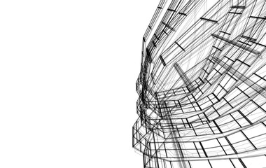 Futuristic Architecture Sketch - Abstract Building Facade - Geometric Perspective - Vector Illustration