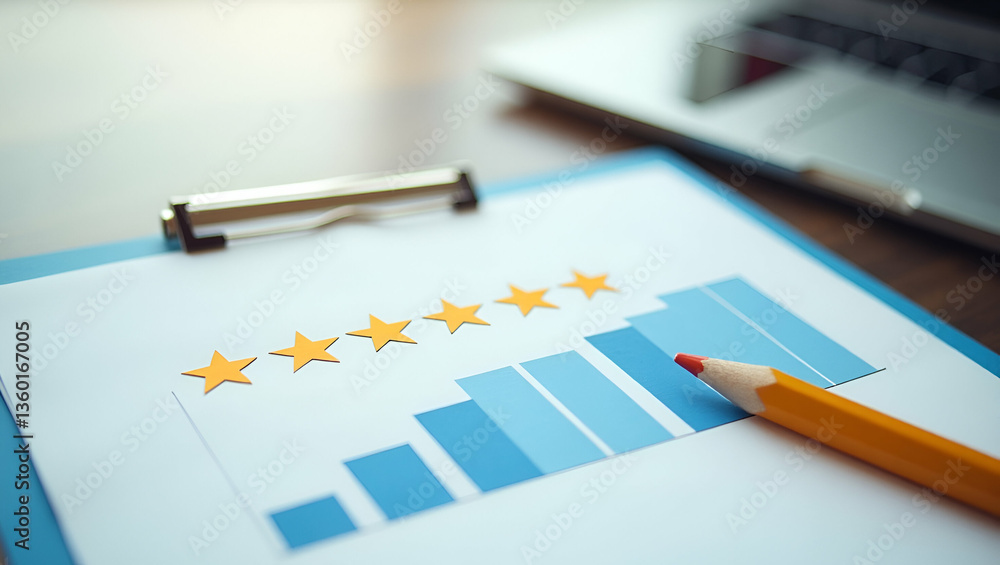 Poster flat customer satisfaction survey concept showing five star satisfaction service experience rating o