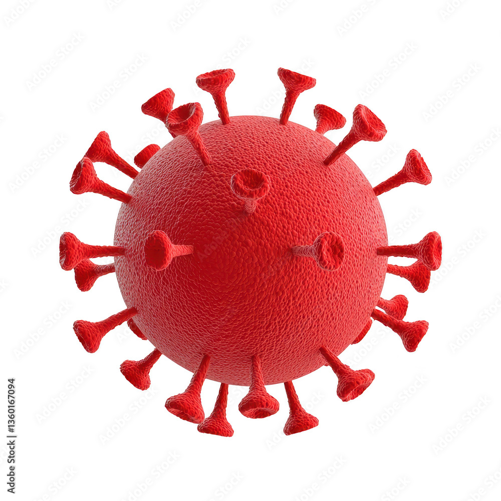 Poster a 3d rendering of red virus particle with spike proteins, resembling coronavirus, isolated on transp