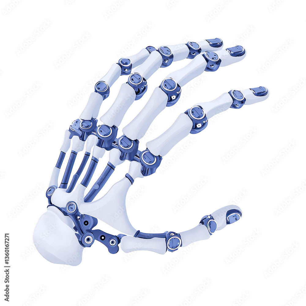 Aufkleber a futuristic robotic hand with blue and white components, showcasing advanced technology and intrica