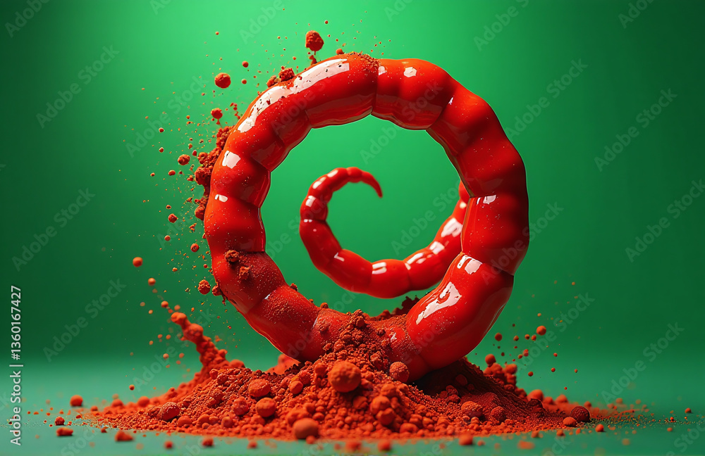 Aufkleber a fibonacci spiral made up of high quality red chili powder levitates on a vibrant green background 