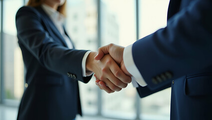 Successful Business Partnership: Close-Up Handshake in Office Setting