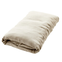Soft beige linen blanket neatly folded on a white surface, ideal for home decor