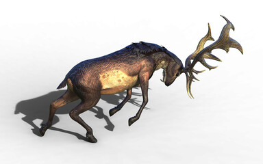 3d illustration of Majestic Giant Deer in Defensive Stance