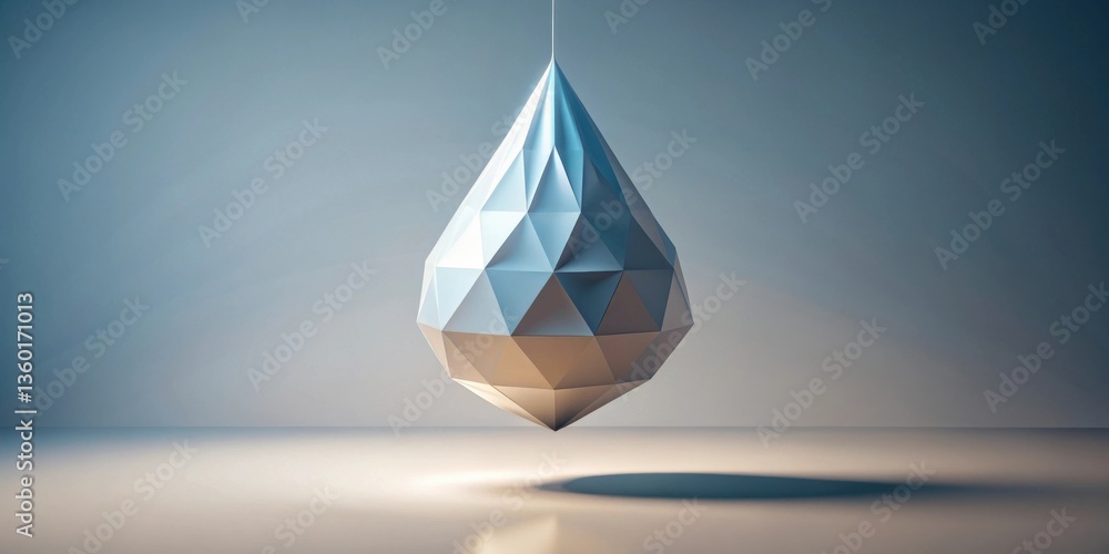 Aufkleber Abstract Low Poly Teardrop Shape Suspended in a Minimalist Studio Setting