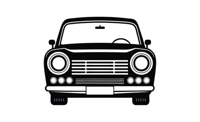 Car radio front view silhouette, Car radio icon, Walkie-talkie, Radio station, Black silhouette, Horizontal front view, Vector simple flat graphic illustration, Isolated object on a white background