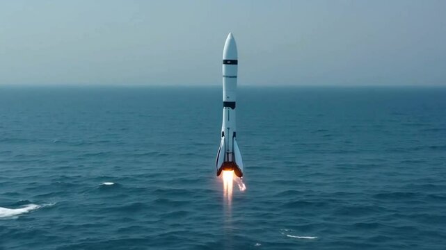 Rocket Main Stage Plunges Through Earth's Atmosphere, Surrounded by Intense Plasma Glow with Bright Orange and Red Streaks, Captured Against the Deep Blackness of Space.