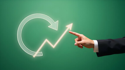 Businessman Illustrates Carbon Reduction and Green Economy Growth with Increasing Arrow in Photo Stock