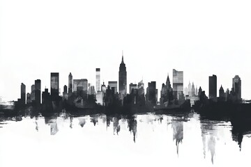 Fototapeta premium Abstract Black and White Panorama Featuring New York City Skyline and Reflection