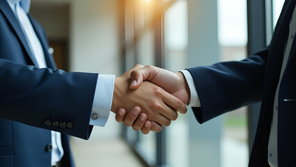 Close-Up of Business Partners Shaking Hands in Office: Symbolizing Successful Agreement and Partnership