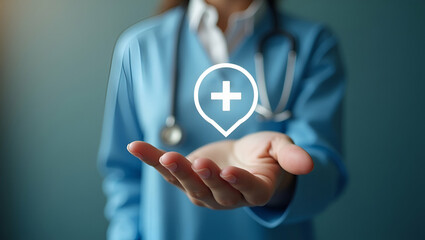 Woman's Hand Holding Plus Icon: Symbolizing Health Insurance Access