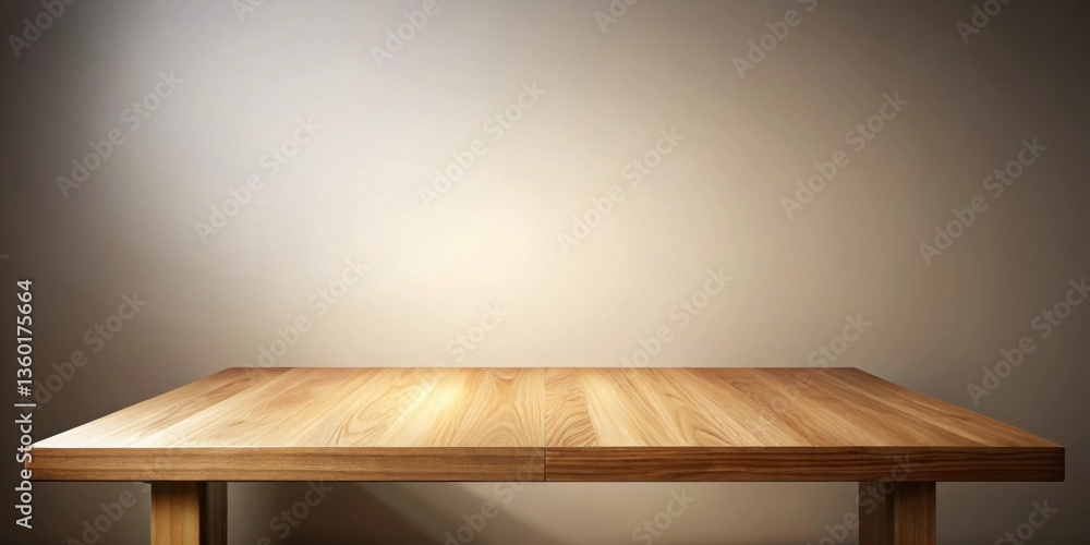 Aufkleber clean, simple wooden table against a neutral backdrop, ideal for product display or design presentat