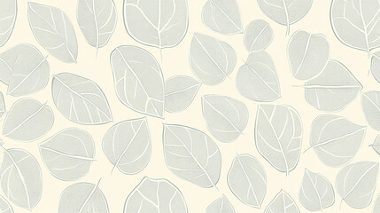 Soft and minimal foliage motifs featuring delicate, neutral toned leaves arranged in seamless pattern on light background, evoking calm and natural aesthetic