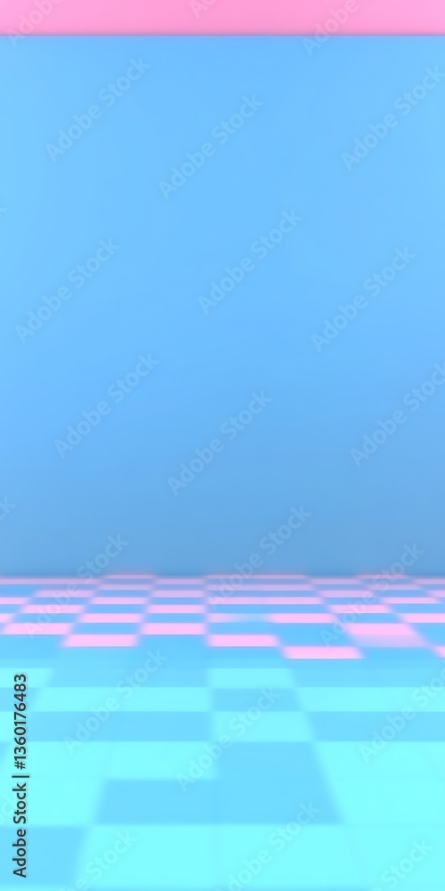 Poster surreal checkerboard pattern on pastel background, 3d render abstract space