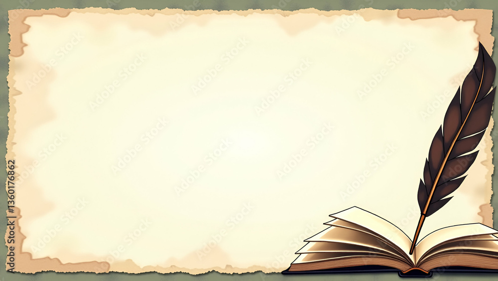 Poster international literacy day border frame with open book and quill pen copy space for text concept as 
