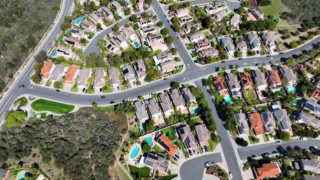 Aerial view houses and large middle class communities in Scripps and Poway in San Diego, South California, USA