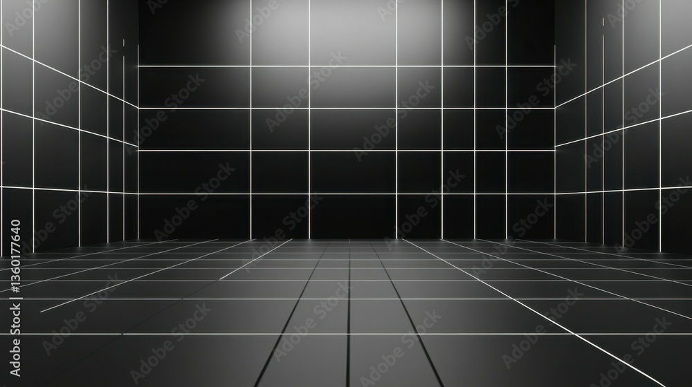 Poster 3d rendering of an empty futuristic digital wall box set against a grey black background featuring a