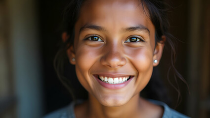 Cultural Diversity in Portrait Photography: Smiling Young Hill Tribe Woman in Flat Vector Style