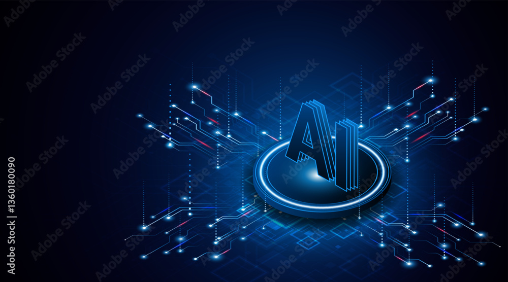 Poster Digital technology of the future. AI icon or artificial intelligence symbol. Future advanced artificial intelligence technology circuit board concept	