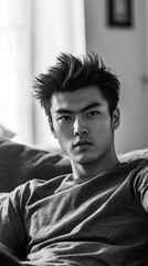 Fototapeta premium dramatic angle photo of a young asian man 