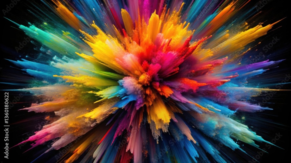 Poster a vibrant explosion of multicolored powder, a dynamic burst of color and energy