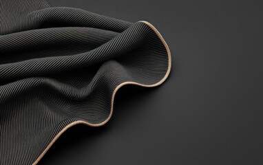 Obraz premium Abstract image of dark fabric with subtle gold accents, elegantly draped on a dark gray background. The texture is detailed and luxurious, evoking a sense of sophistication and mystery