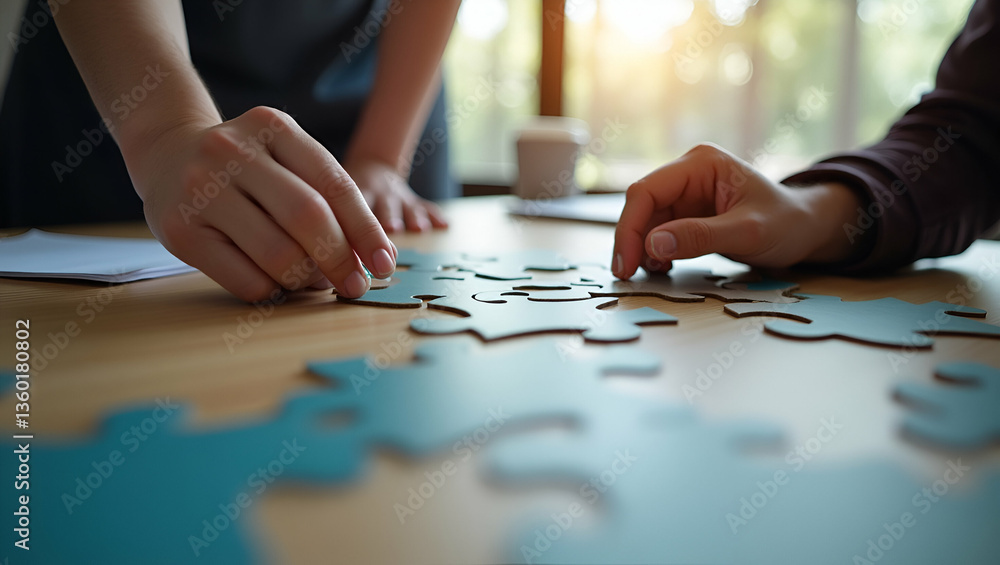 Aufkleber unity in action: business professionals collaborating to complete the puzzle of teamwork and partner