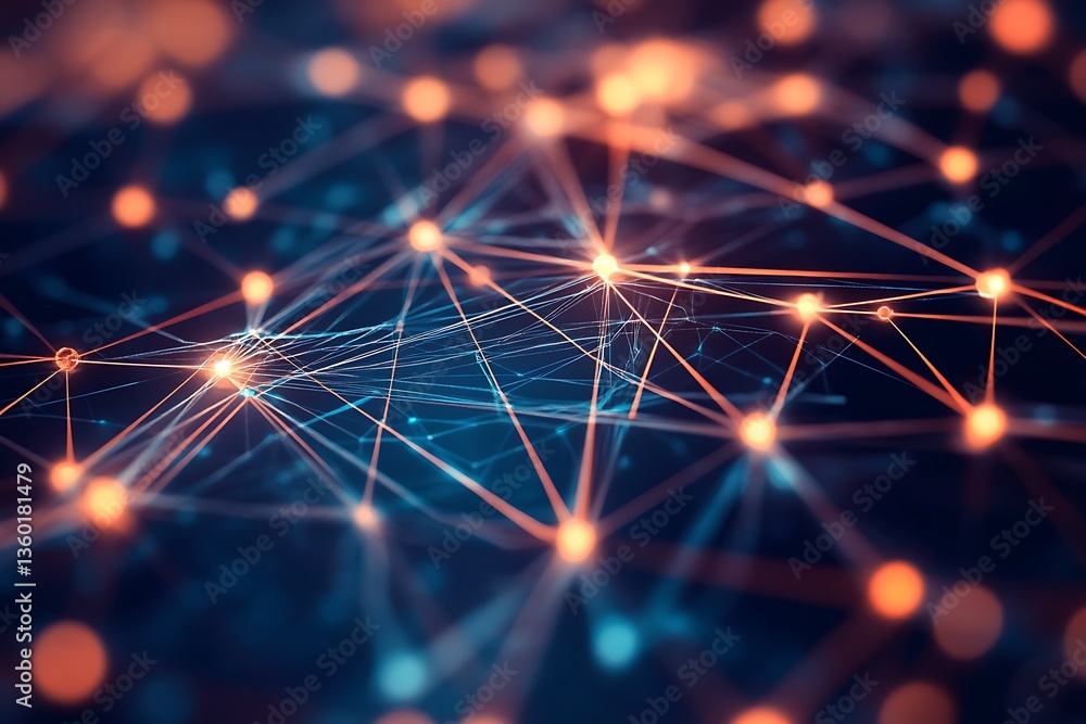 Fototapete abstract network connections glowing nodes and lines digital technology background