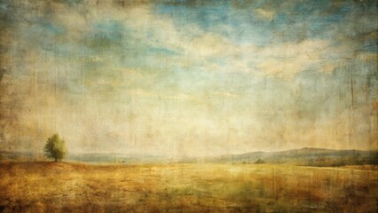 Fototapeta premium A Solitary Tree in a Vast, Textured Landscape Under a Dreamy Sky