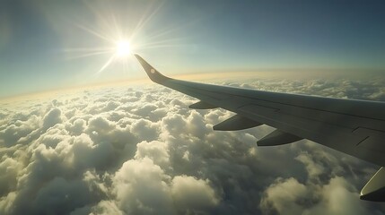 Obraz premium the wing of an airplane above clouds