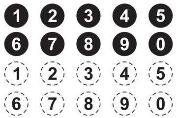 simple number icon with round circle. 0 to 9 number symbol vector. 
