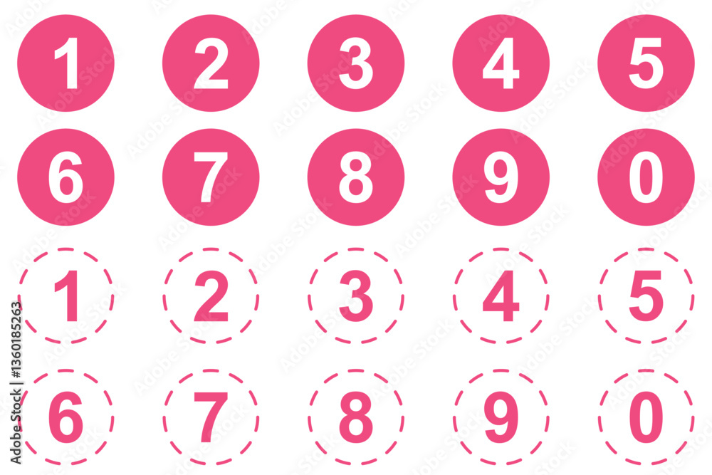Aufkleber simple number icon with round circle. 0 to 9 number symbol vector.