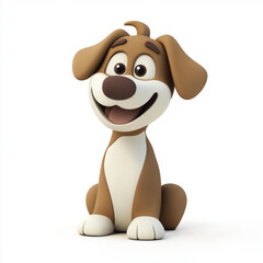 3D Dog Avatar Icon, Plasticine Cartoon with Brown and White Gradient on White Background.