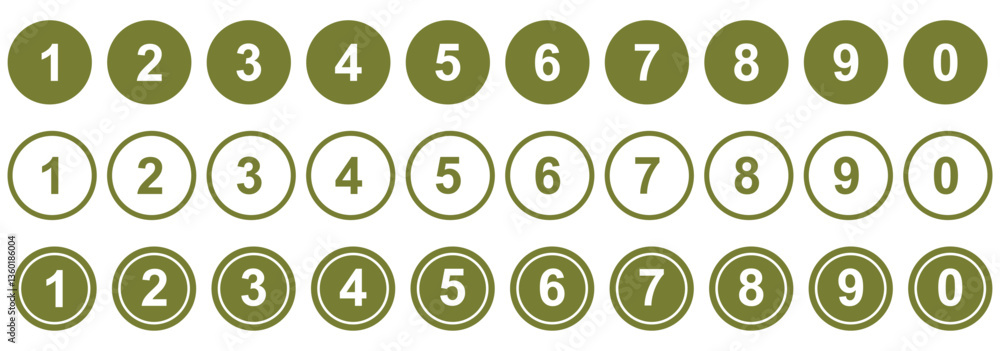 Aufkleber simple number icon with round circle. 0 to 9 number symbol vector.